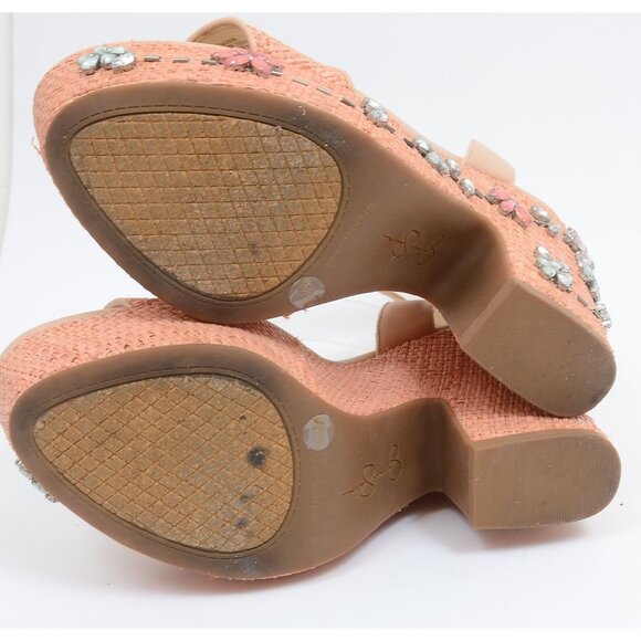 Jessica Simpson Cressia Raffia Rhinestone Flowers Platform Sandals Size 8.5 - Picture 10 of 12